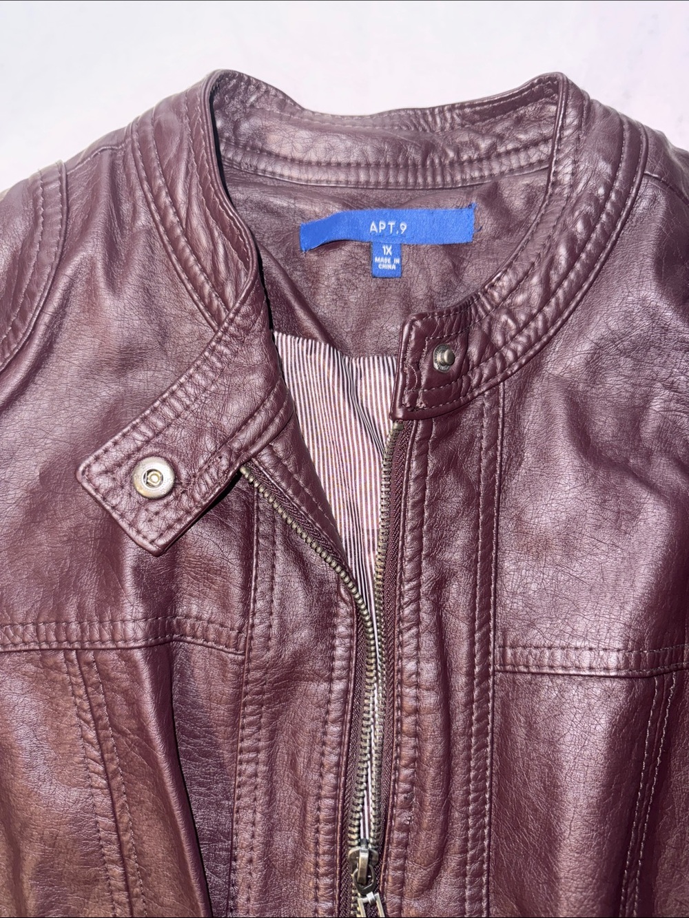 Apt. 9 Women's Deep Burgundy Leather Zip-Front Jacket